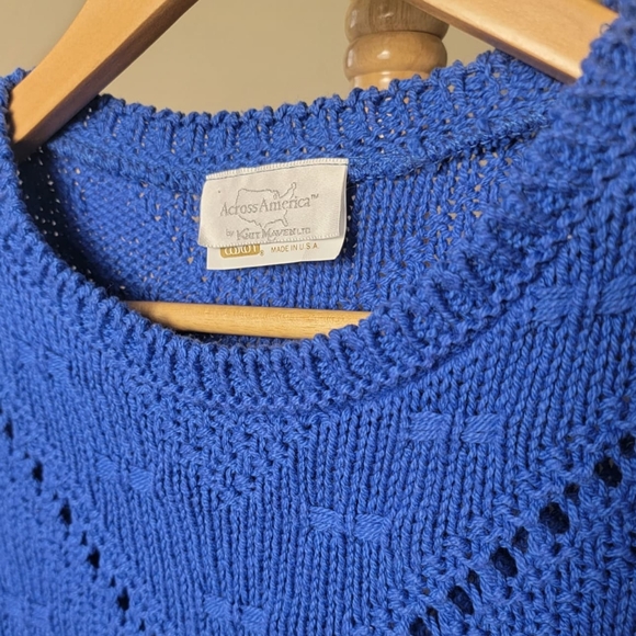 Womens 80s 90s Short Sleeve Knit Sweater Blue - Picture 7 of 9